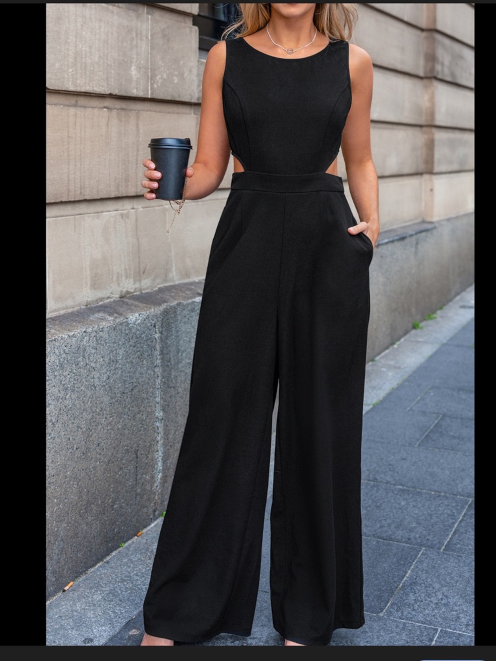 Black Sleeveless Cutout Wide-Leg Jumpsuit NWT
